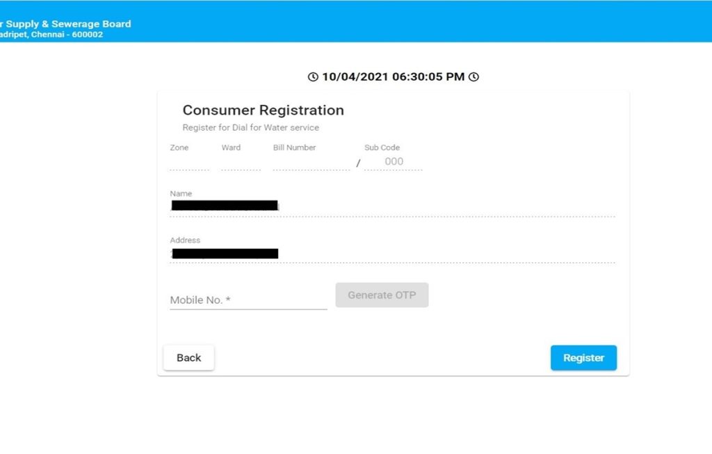 Chennai Metro Water Booking Online Registration, Complaint
