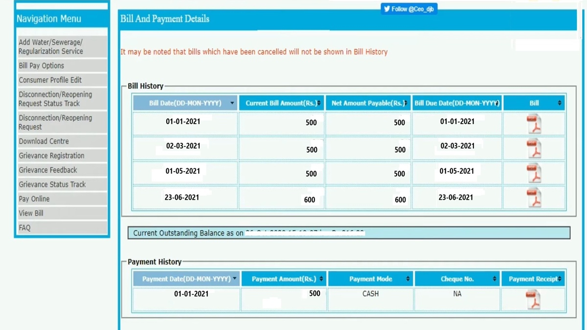 Delhi Jal Board Bill Payment DJB Bill View, Download