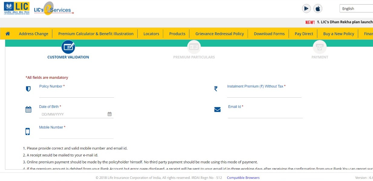 LIC Online Payment Of Premium Download Receipt, Direct Pay