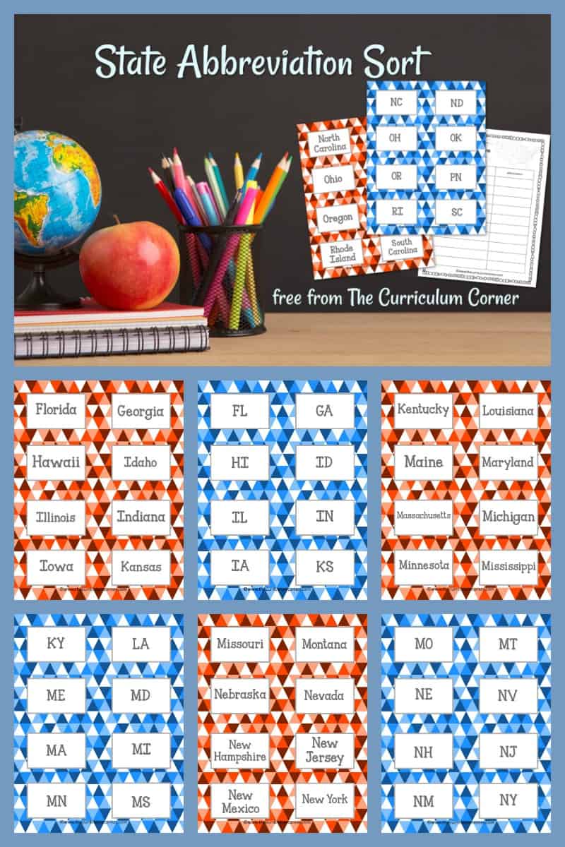 State Abbreviations Card Sort The Curriculum Corner 456