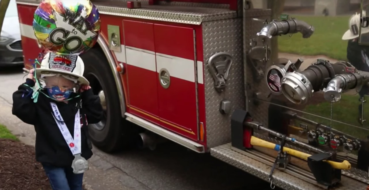Boy Rings Bell on Dad's Fire Truck After Beating Cancer