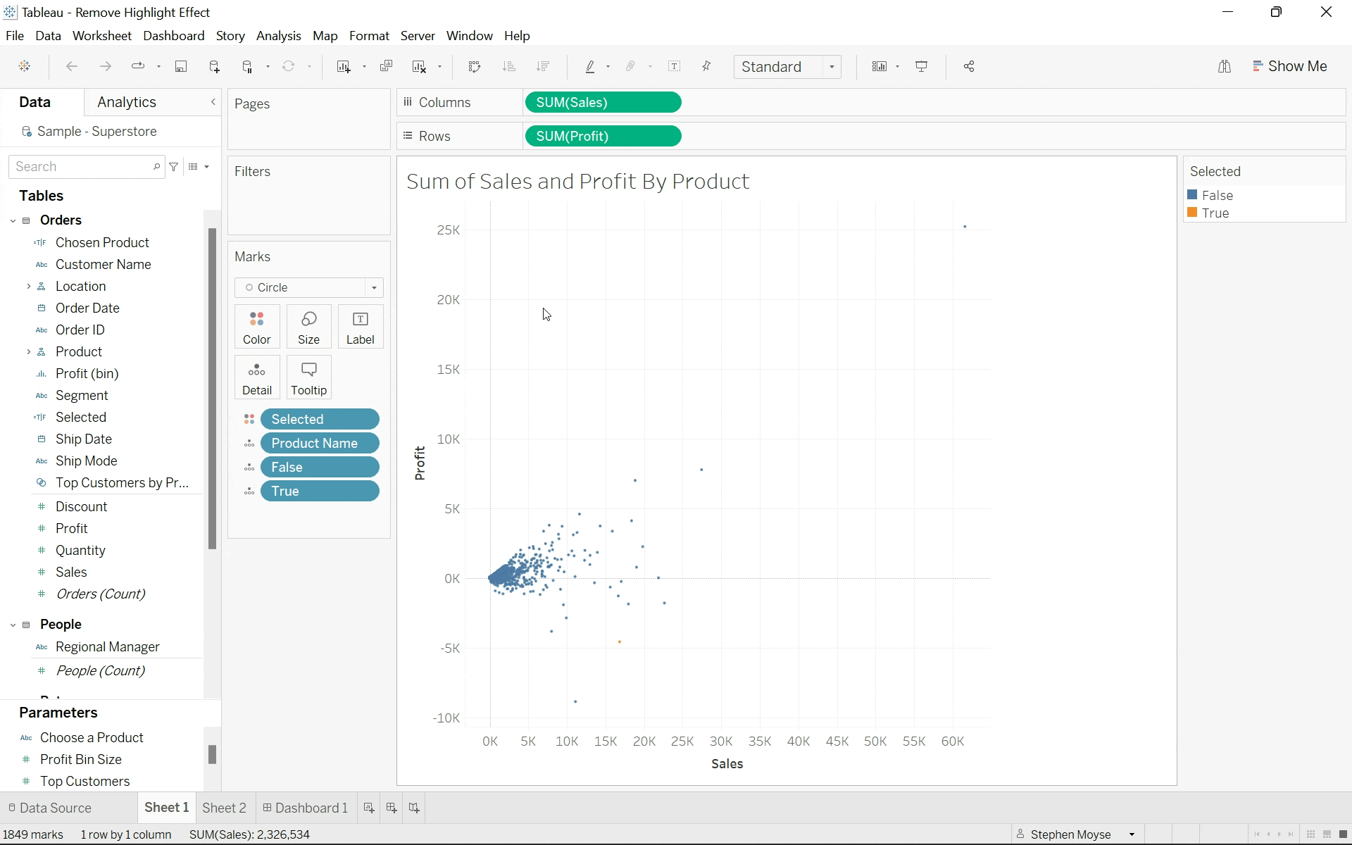 How to Automatically Deselect In Tableau Stopping That Blue Highlight