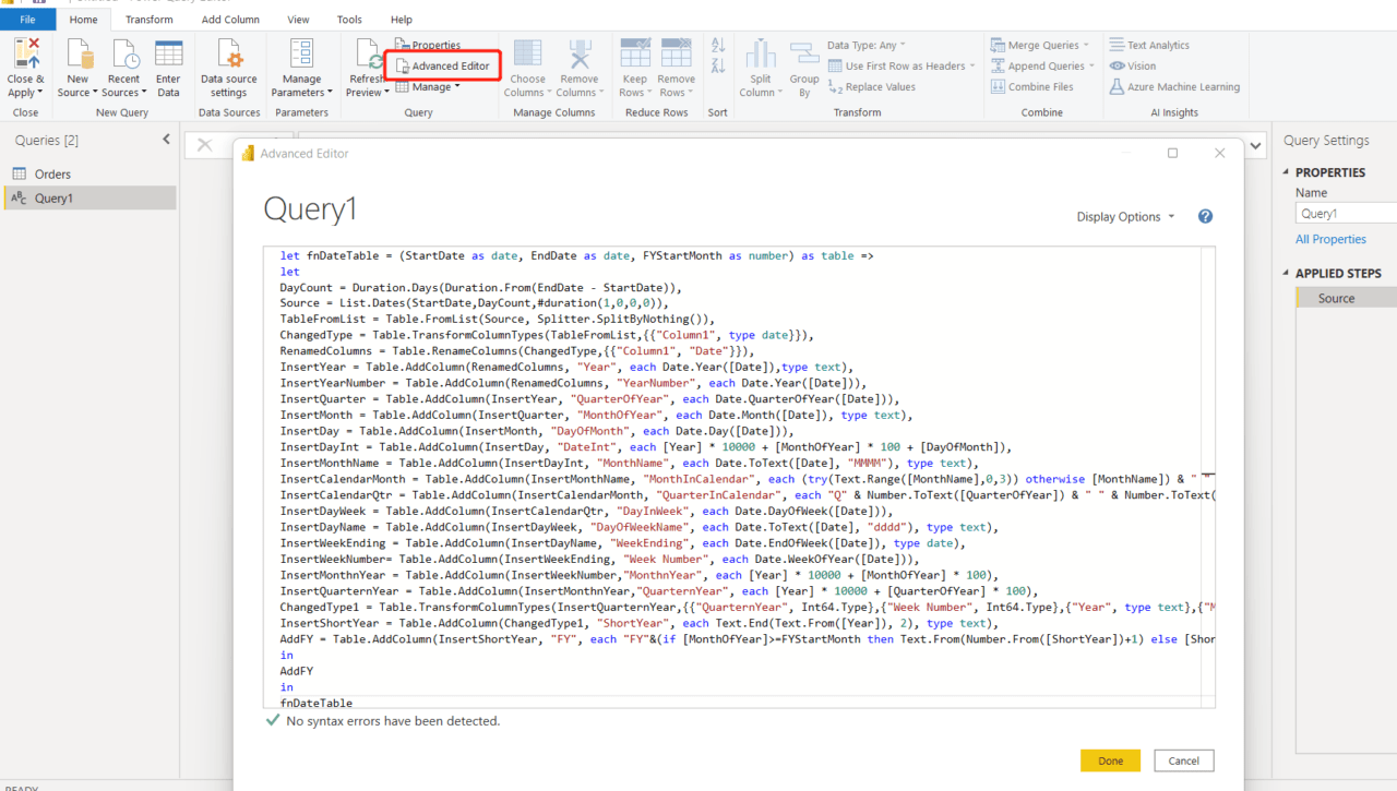How to create a date table in Power BI by Power Query?