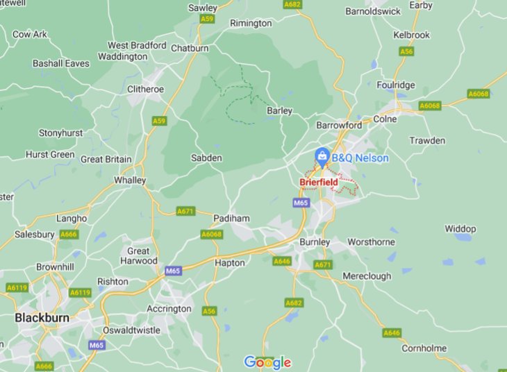 Brierfield (Lancashire), England (UK) area map & More