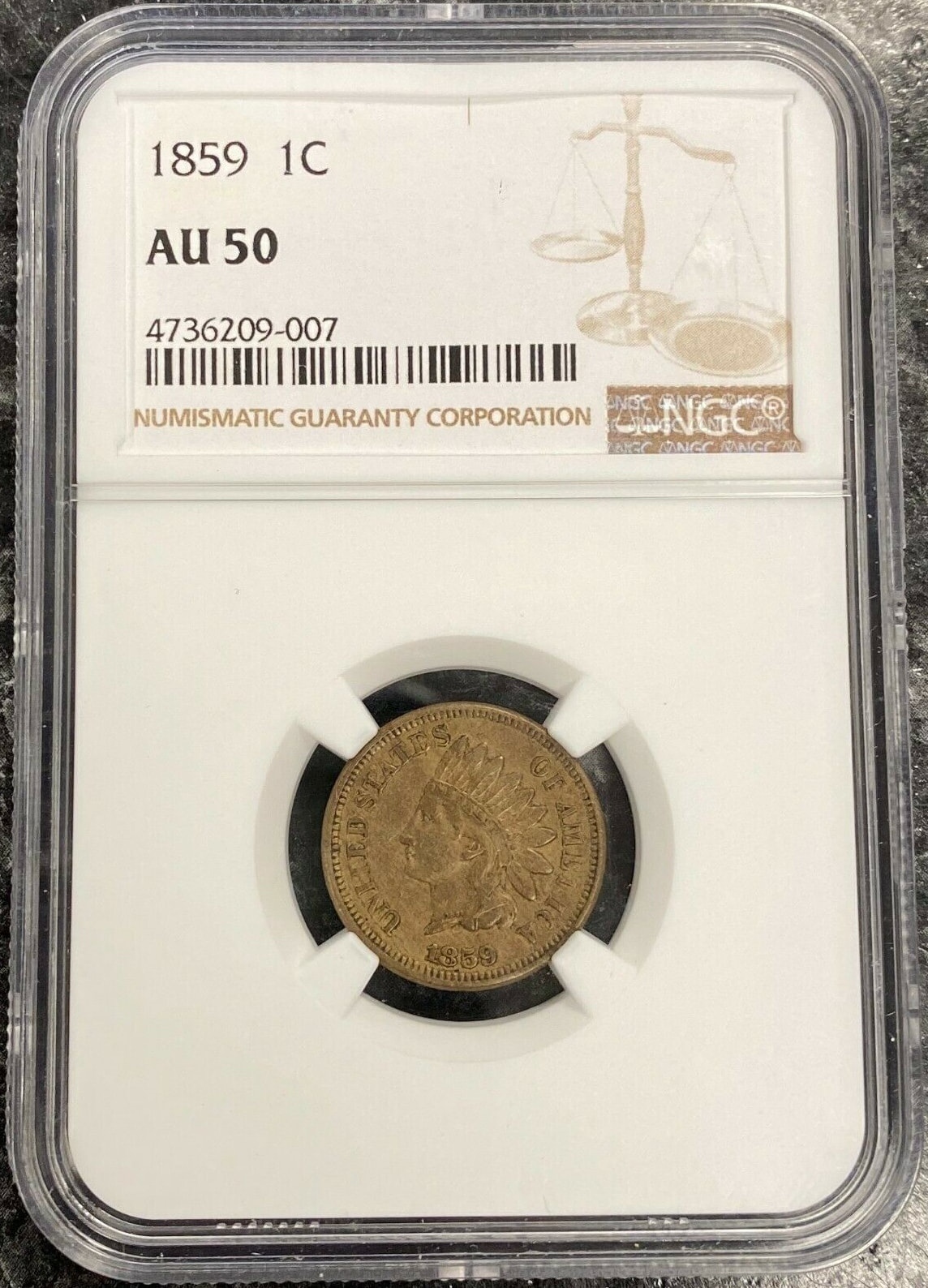 1859 Indian Head Penny NGC Graded AU50 (007)