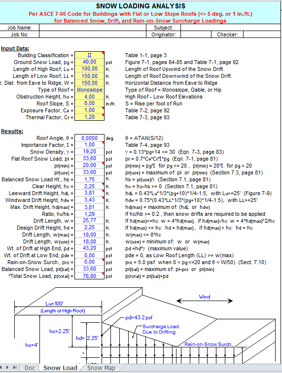 Snow Loading Analysis Excel Sheet