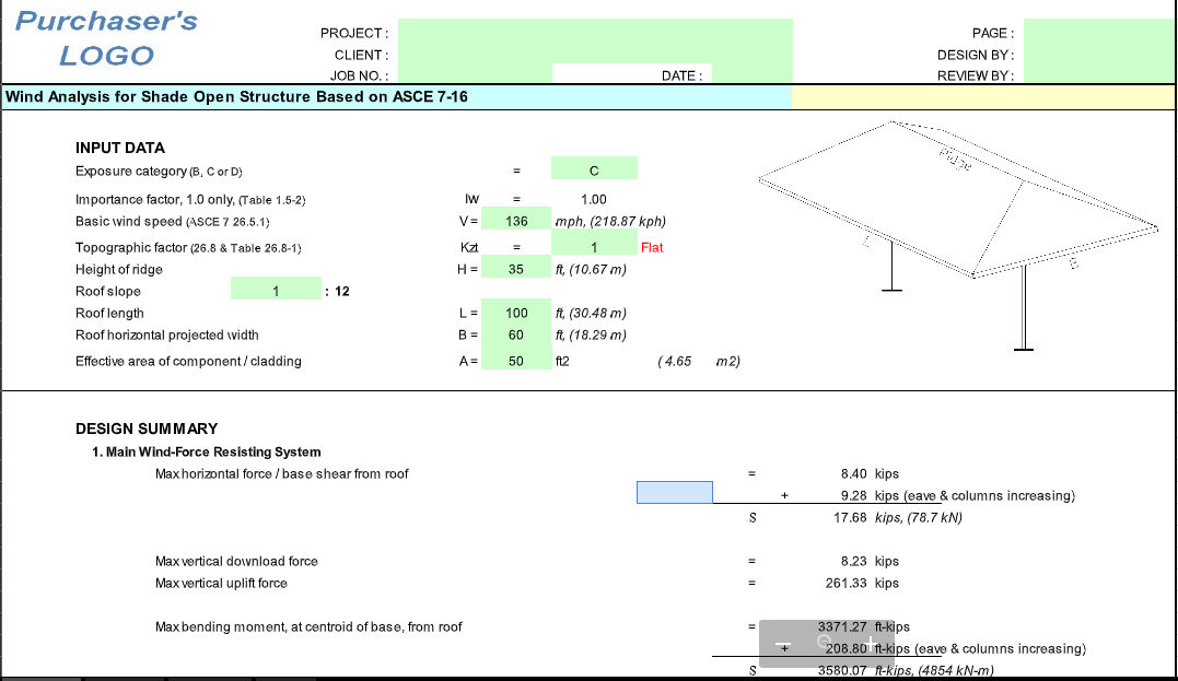 Wind Analysis for Shade Open Structure Spreadsheet Based on ASCE 716