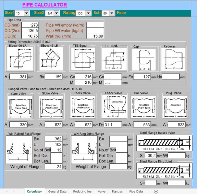 Pipe Calculator Spreadsheet