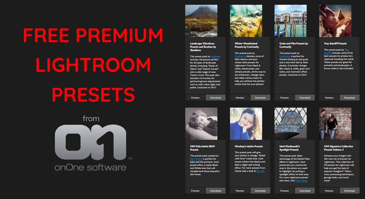9 Free Premium Lightroom Preset Packs from On1