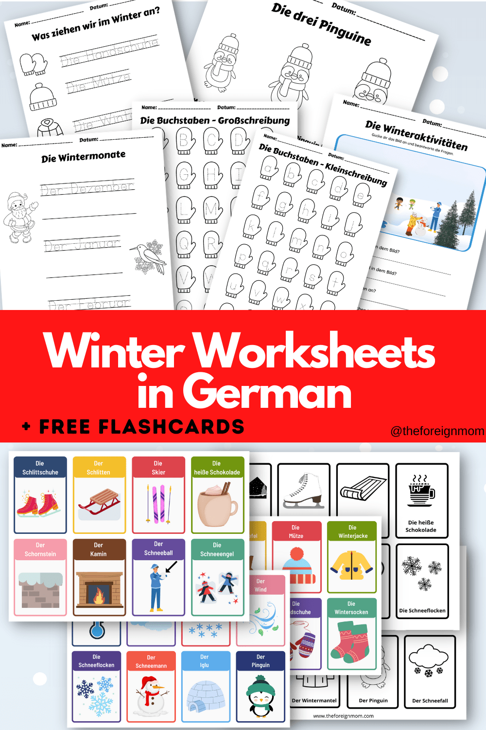 The Best Winter Worksheets in German plus FREE Winter Flashcards For Kids!