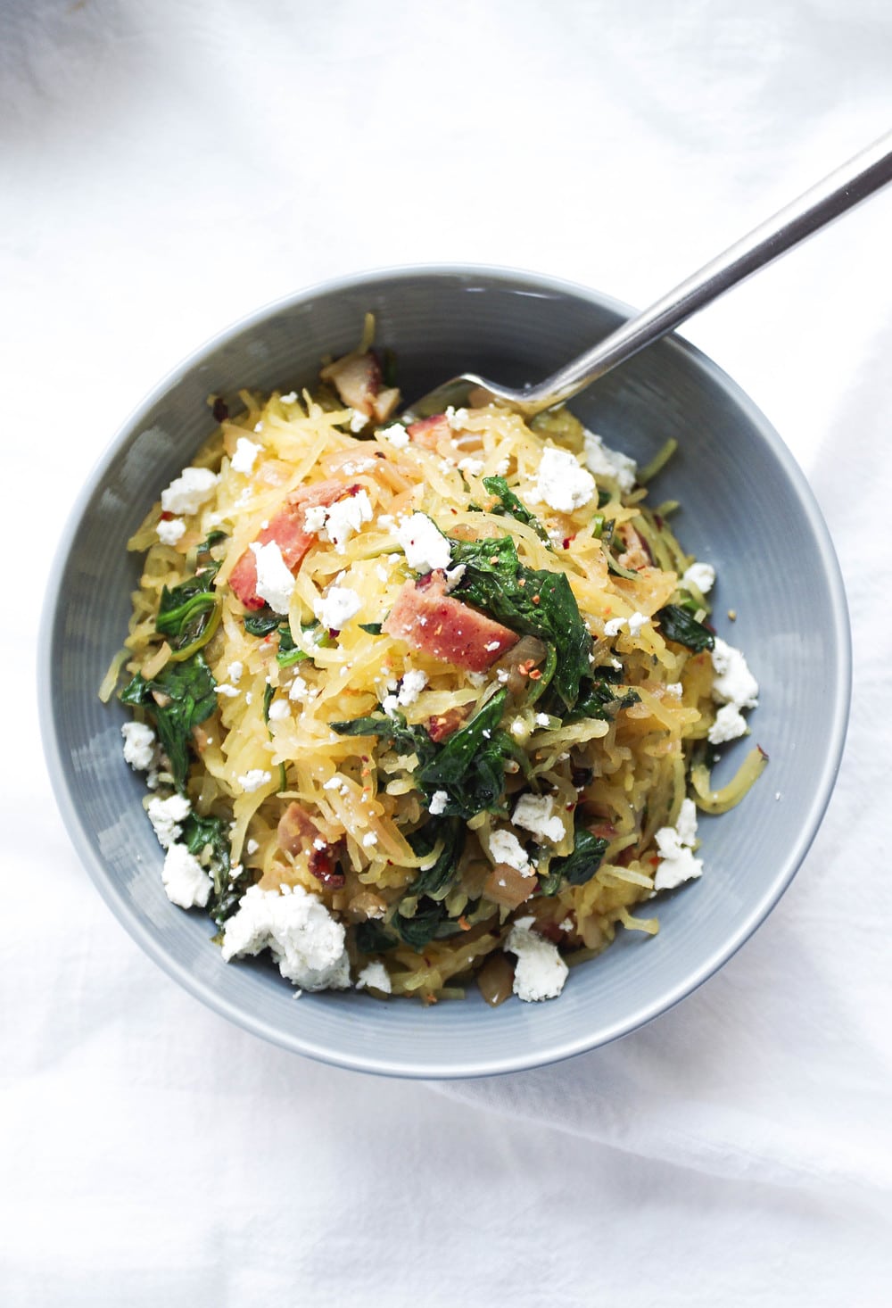 Spaghetti Squash with Spinach, Bacon and Goat Cheese The Forked Spoon