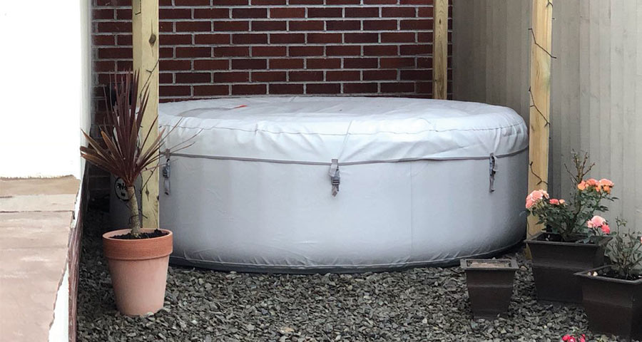 Rubber Hot Tub Base Tiles Under An Inflatable LayZSpa