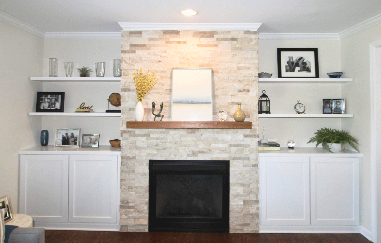 White Built In Shelves With Fireplace belogpink