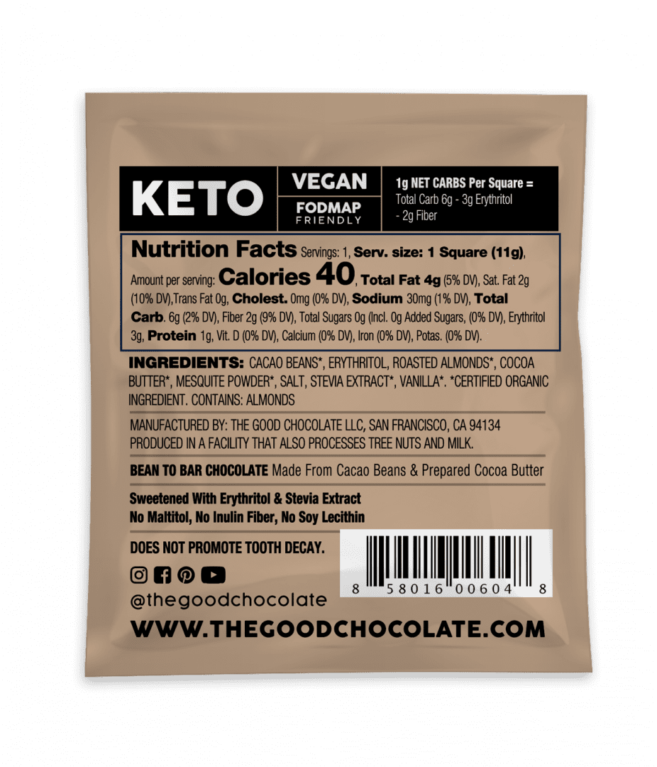 Salted Almonds Chocolate (6 Pack Square) Keto Friendly Chocolate