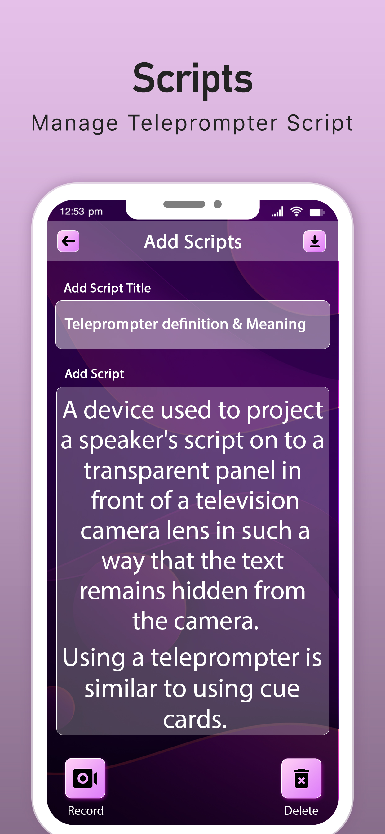 Teleprompter for Video Script