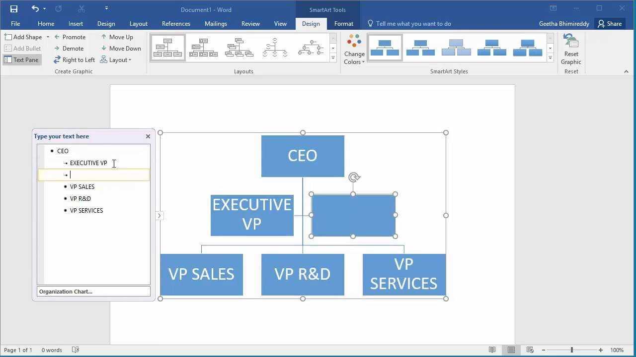 How To Create An Organization Chart In Word 2016 within Word Org Chart