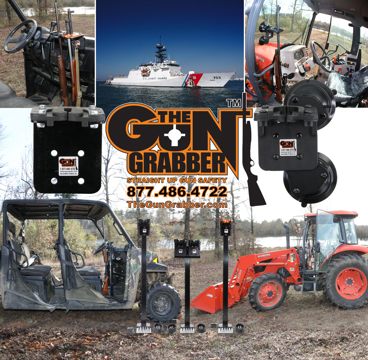 UTV Gun Rack Golf Carts Coast Guard Tractors Combines Hunting Blinds