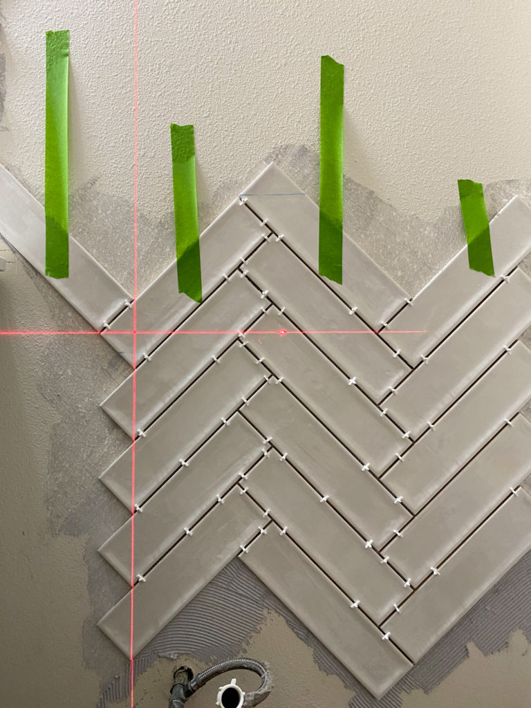 Tiling a Bathroom Wall in a Perfect Herringbone Pattern The Handcrafted Haven
