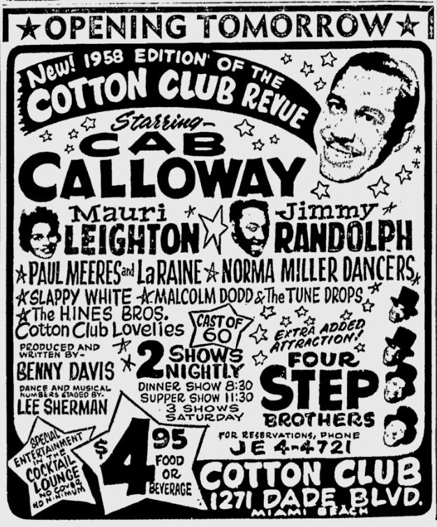 The Hi de Ho blog Cotton Club Revue Season 2 1958, from Miami to