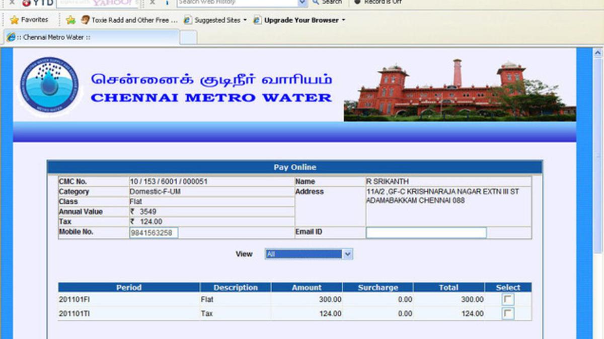 Chennai Metro Water Tax Mobile Number Registration Tax Walls