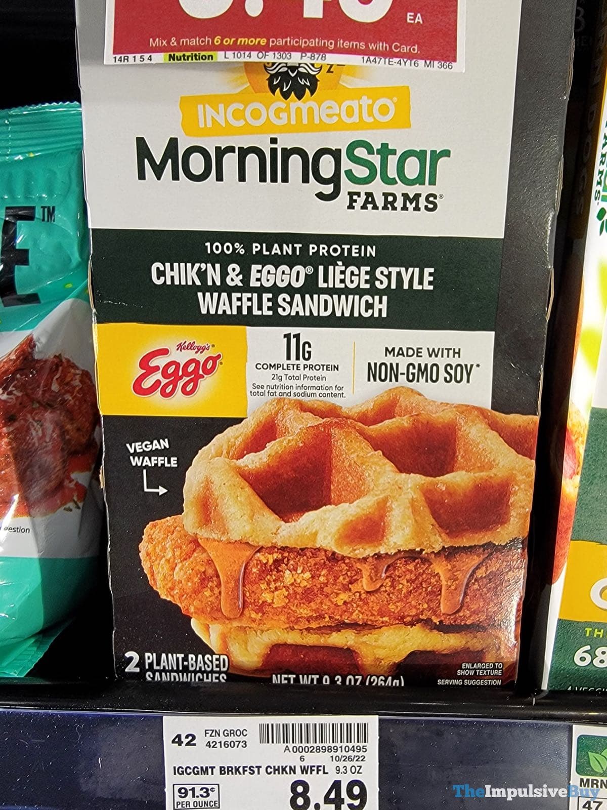 SPOTTED MorningStar Farms Chik'n & Eggo Liege Style Waffle Sandwich