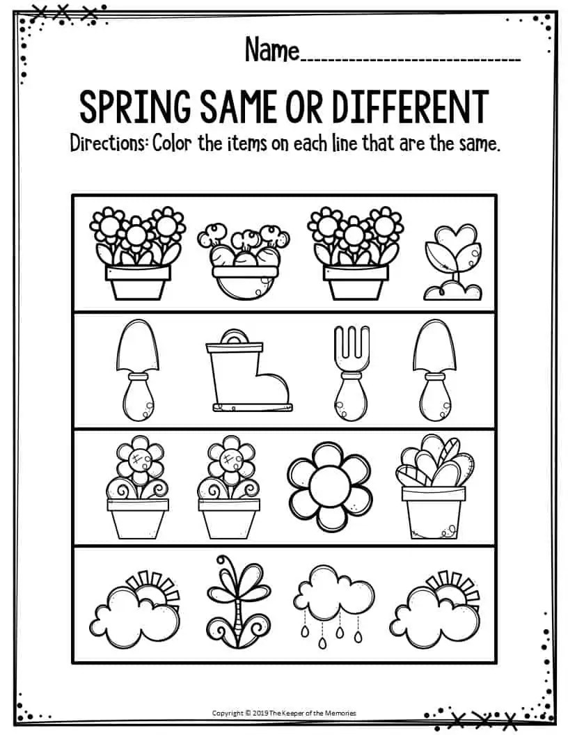 Preschool Worksheets Spring Same Or Different The Keeper of the Memories