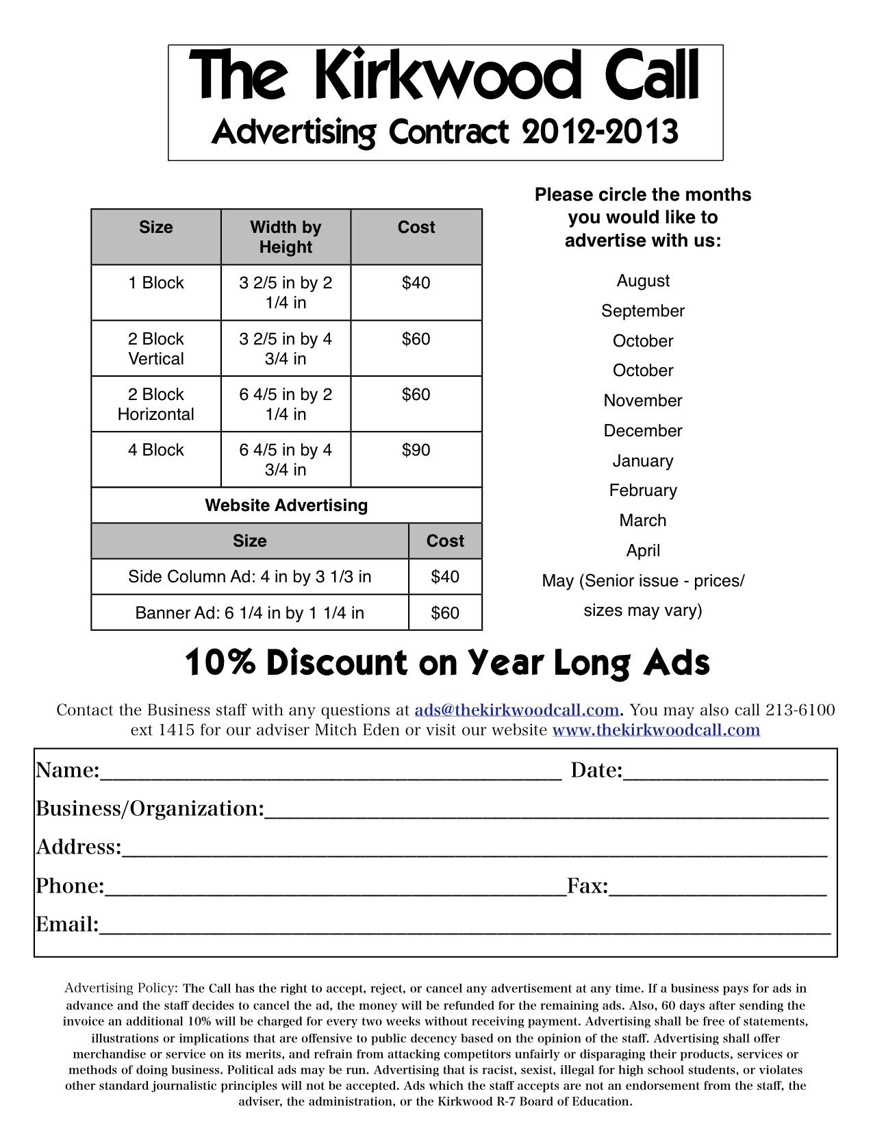 Advertising Contract Free Printable Documents