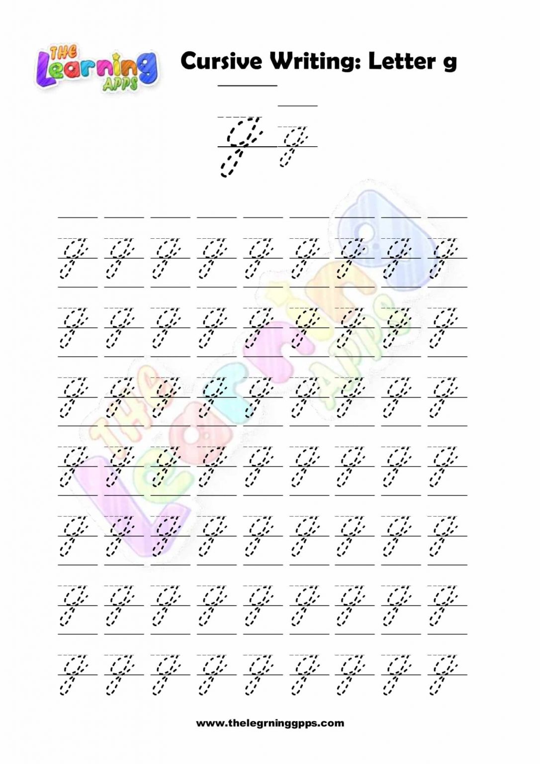 Free Printable Cursive Letter G Writing Grade 1 Worksheets