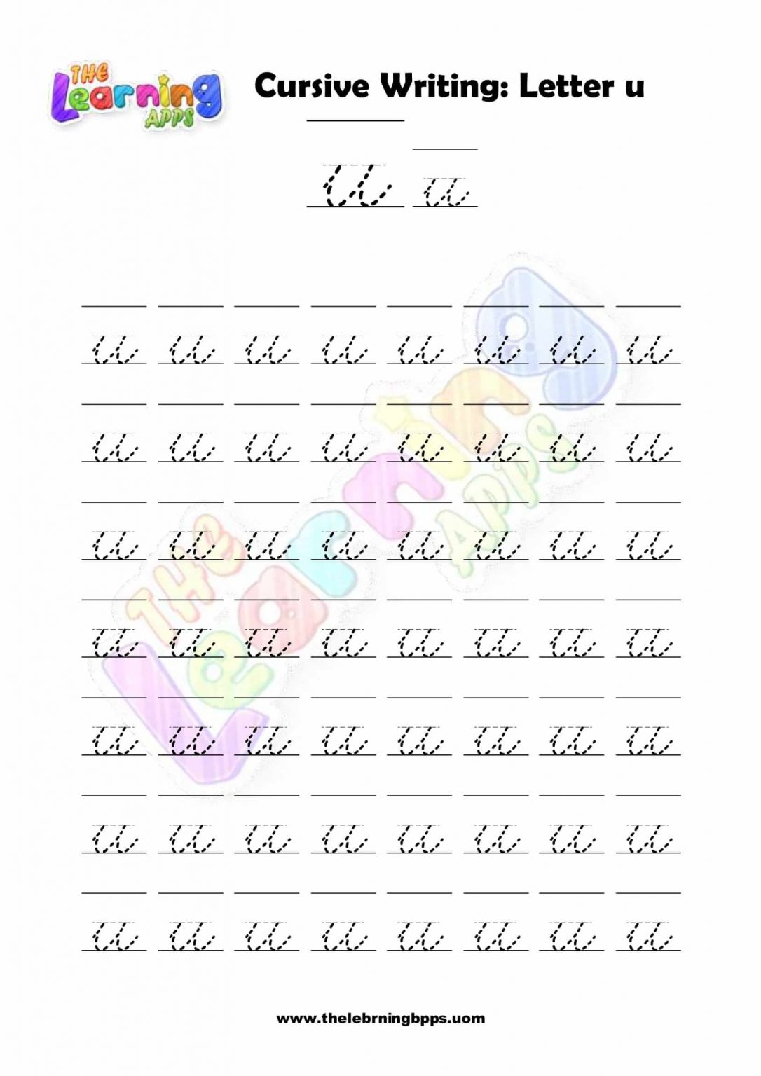 Free Printable Cursive Letter U Writing Grade 1 Worksheets