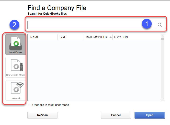 Find a QuickBooks Company File