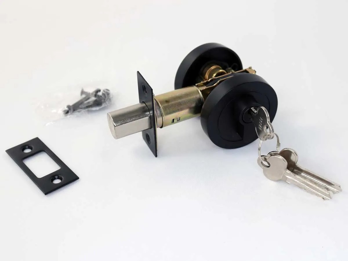 Deadbolt Double Cylinder Round Matte Black The Lock and Handle
