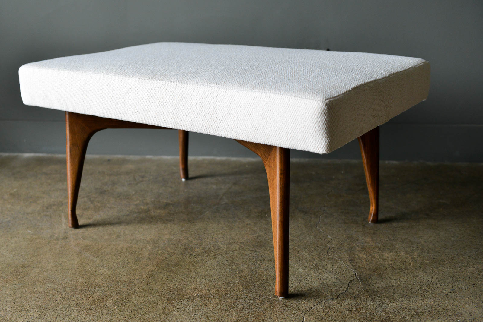 MidCentury Modern Walnut X Base Upholstered Bench or Footstool