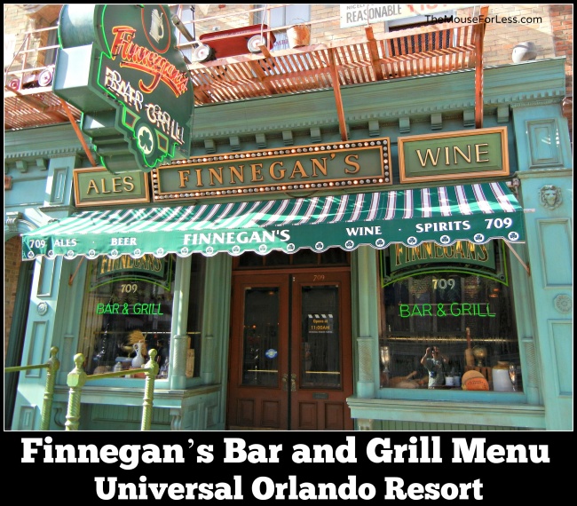 Finnegan's Bar and Grill Menu Universal Studios Florida