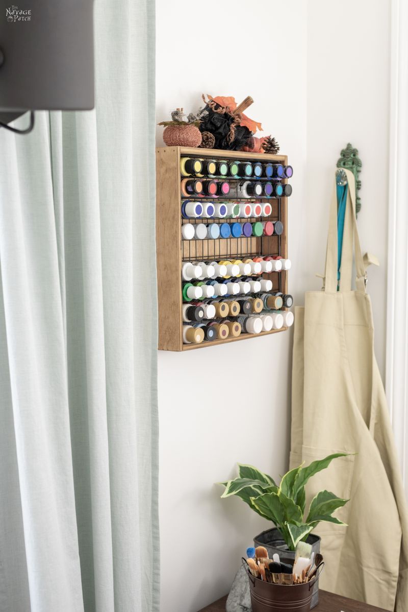 DIY Craft Paint Storage Rack from scrap wood and wire shelves