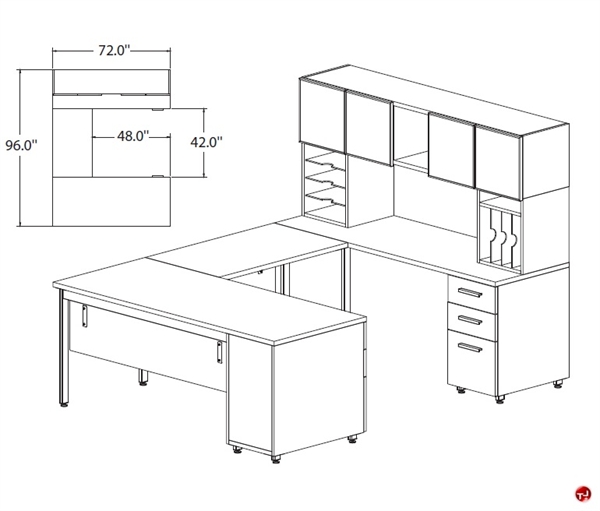 The Office Leader. PEBLO Custom 72" U Shape Office Desk Workstation with Overhead Storage