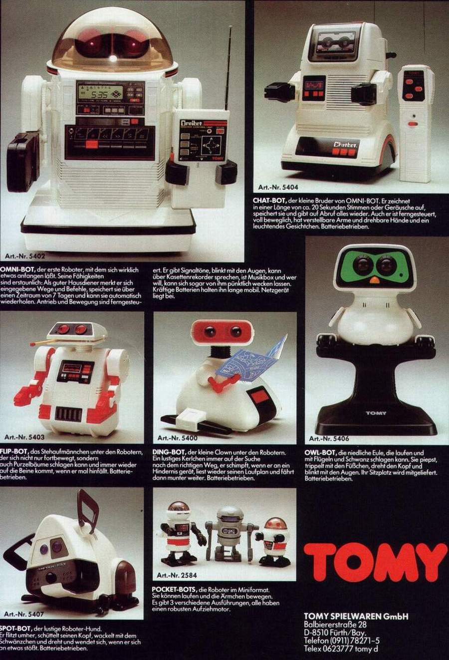 Toy robots originally manufactured by Tomy in the mid1980s. Retro