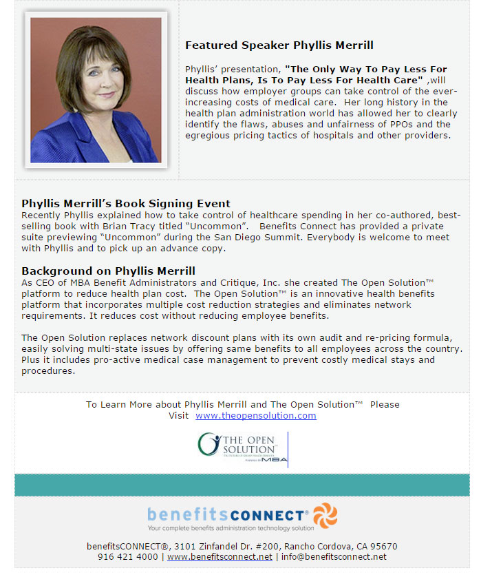 Phyllis Merrill Presents in San Diego to BenefitsCONNECT The Open