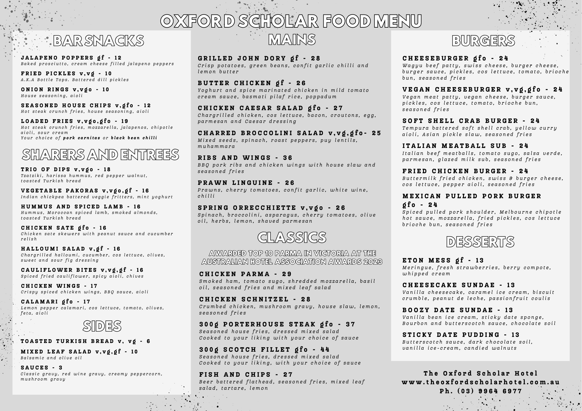 Menus — The Oxford Scholar Hotel