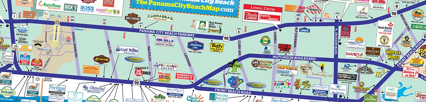 Pier Park Panama City Beach Map HeaderMap Panama City Beach Hotels, Condos, Attractions, and Restaurants