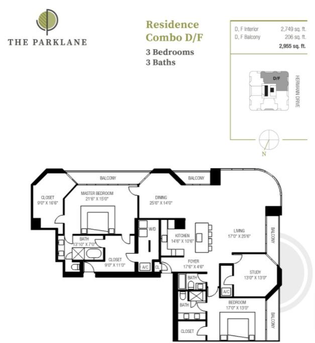 Luxury Houston High Rise Combination Floor Plans at The Parklane The