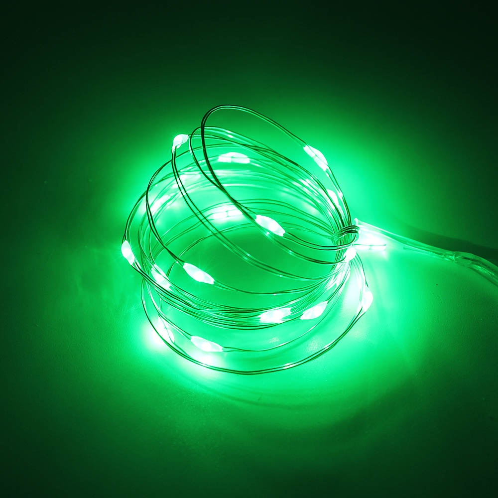 20 LED Copper Lights w/Batt Green