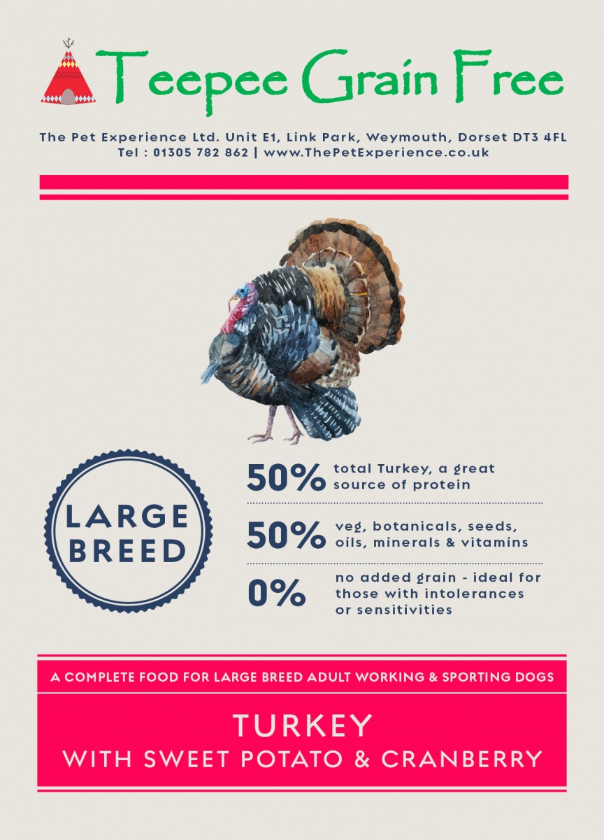 Teepee Grain Free Large Breed Adult Dog Food Turkey and Sweet Potato