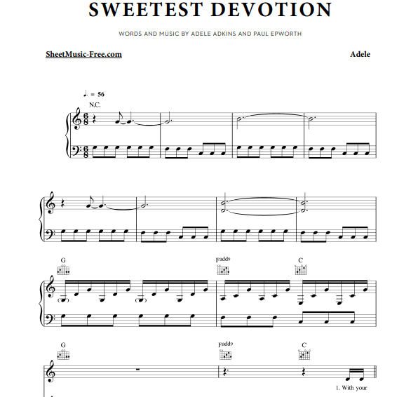 Adele Sweetest Devotion Free Sheet Music PDF for Piano The Piano Notes
