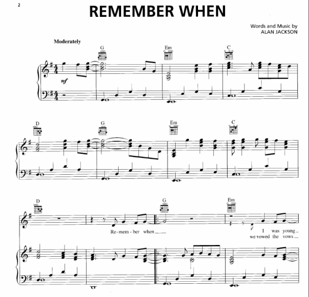 Alan Jackson Remember When Free Sheet Music PDF for Piano The Piano