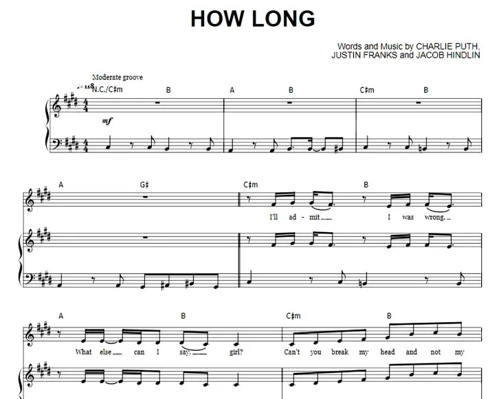 Charlie Puth How Long Free Sheet Music PDF for Piano The Piano Notes