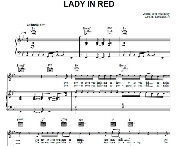 Chris de Burgh Lady In Red Free Sheet Music PDF for Piano The Piano Notes