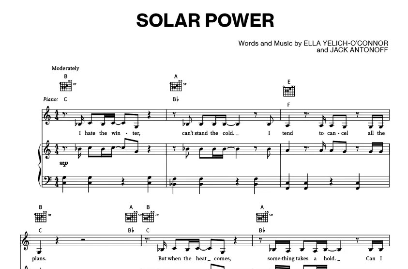 LordeSolar Power Free Sheet Music PDF for Piano The Piano Notes