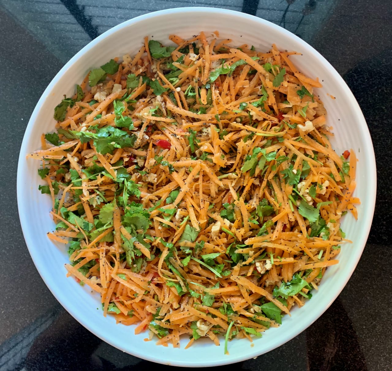 Carrot and coriander with poppy seeds, chilli and walnut salad The