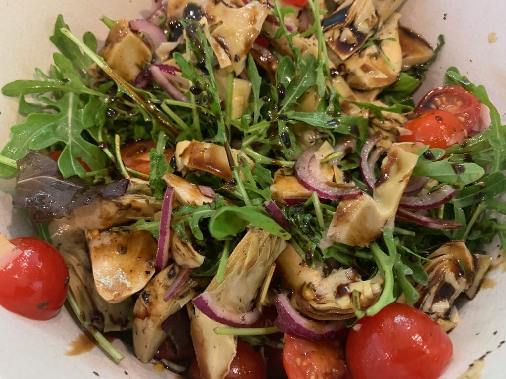 Chargrilled artichoke hearts with tomatoes in a balsamic dressing The