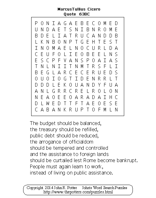 John's Word Search Puzzles Marcus Tullius Cicero Quote